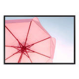 Pink Umbrella-The Paper Tree-beach,blue,coast,coastal,colourful,landscape,parasol,pink,pink umbrella,premium art print,teal,umbrella,vibrant,wall art,Wall_Art,Wall_Art_Prints