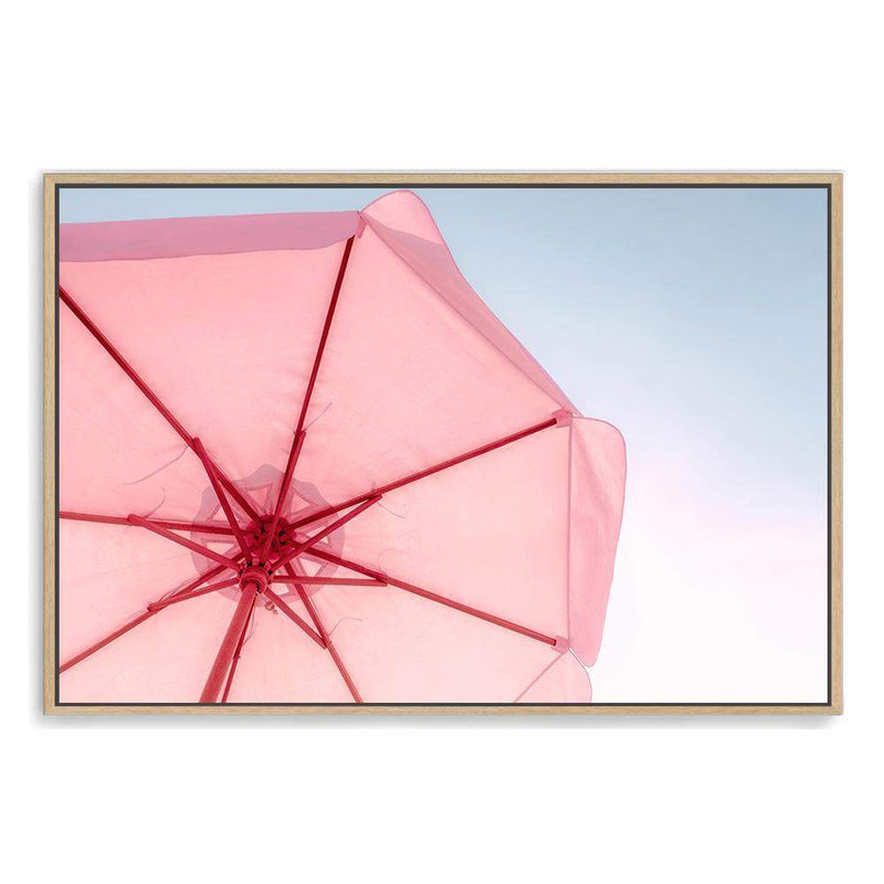 Pink Umbrella-The Paper Tree-beach,blue,coast,coastal,colourful,landscape,parasol,pink,pink umbrella,premium art print,teal,umbrella,vibrant,wall art,Wall_Art,Wall_Art_Prints