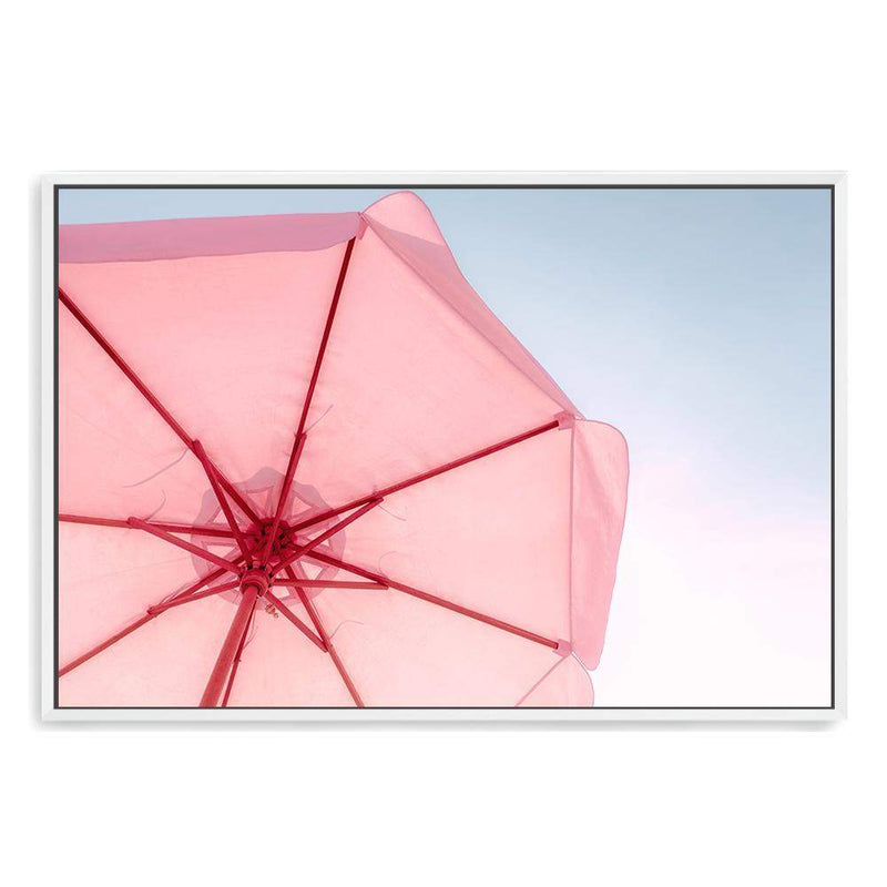 Pink Umbrella-The Paper Tree-beach,blue,coast,coastal,colourful,landscape,parasol,pink,pink umbrella,premium art print,teal,umbrella,vibrant,wall art,Wall_Art,Wall_Art_Prints