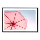 Pink Umbrella-The Paper Tree-beach,blue,coast,coastal,colourful,landscape,parasol,pink,pink umbrella,premium art print,teal,umbrella,vibrant,wall art,Wall_Art,Wall_Art_Prints