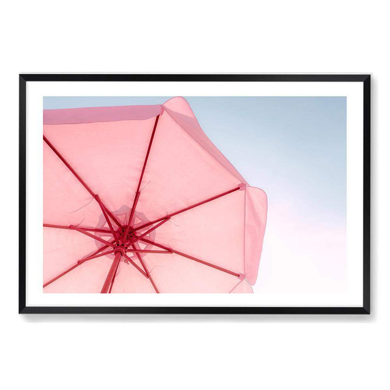 Pink Umbrella-The Paper Tree-beach,blue,coast,coastal,colourful,landscape,parasol,pink,pink umbrella,premium art print,teal,umbrella,vibrant,wall art,Wall_Art,Wall_Art_Prints