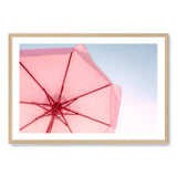 Pink Umbrella-The Paper Tree-beach,blue,coast,coastal,colourful,landscape,parasol,pink,pink umbrella,premium art print,teal,umbrella,vibrant,wall art,Wall_Art,Wall_Art_Prints