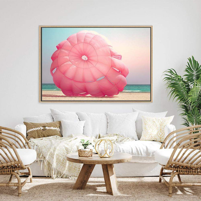 Pink Parachute-The Paper Tree-beach,coast,coastal,colourful,designer,hamptons,landscape,ocean,parachute,pink,premium art print,teal,vibrant,wall art,Wall_Art,Wall_Art_Prints