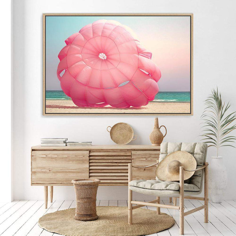 Pink Parachute-The Paper Tree-beach,coast,coastal,colourful,designer,hamptons,landscape,ocean,parachute,pink,premium art print,teal,vibrant,wall art,Wall_Art,Wall_Art_Prints