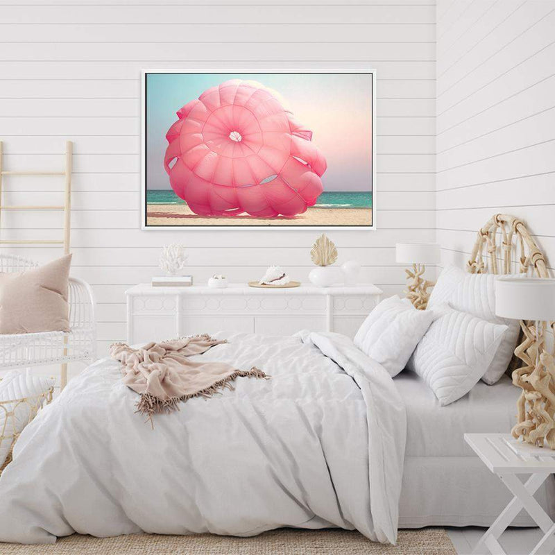 Pink Parachute-The Paper Tree-beach,coast,coastal,colourful,designer,hamptons,landscape,ocean,parachute,pink,premium art print,teal,vibrant,wall art,Wall_Art,Wall_Art_Prints