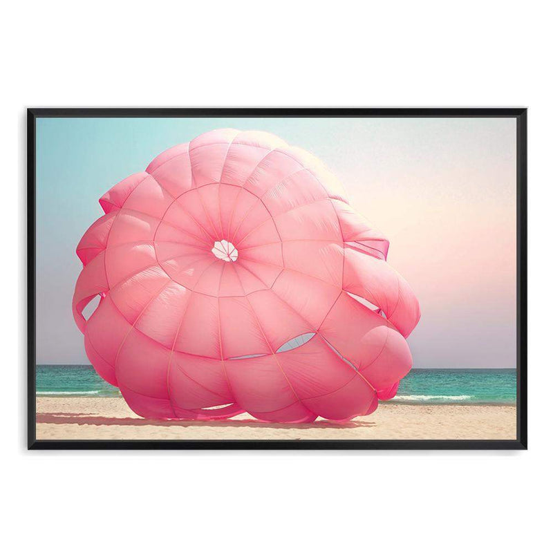 Pink Parachute-The Paper Tree-beach,coast,coastal,colourful,designer,hamptons,landscape,ocean,parachute,pink,premium art print,teal,vibrant,wall art,Wall_Art,Wall_Art_Prints