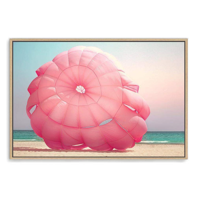 Pink Parachute-The Paper Tree-beach,coast,coastal,colourful,designer,hamptons,landscape,ocean,parachute,pink,premium art print,teal,vibrant,wall art,Wall_Art,Wall_Art_Prints