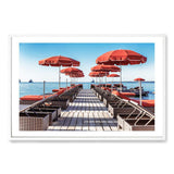 The Pier-The Paper Tree-amalfi,amalfi coast,bay,blue,ceck chairs,coast,coastal,deck,italy,landscape,ocean,orange,orange umbrella,parasol,premium art print,resort,sea,umbrella,wall art,Wall_Art,Wall_Art_Prints,water