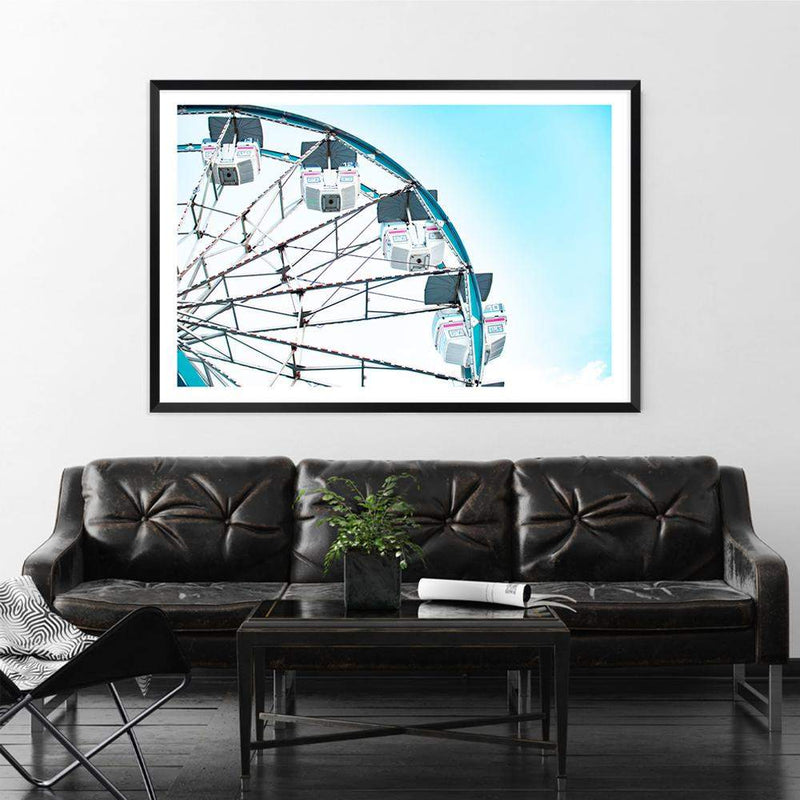 Farris Wheel-The Paper Tree-america,blue,coast,coastal,colourful,farris wheel,landscape,miami,pink,premium art print,ride,teal,themepark,vibrant,wall art,Wall_Art,Wall_Art_Prints,white