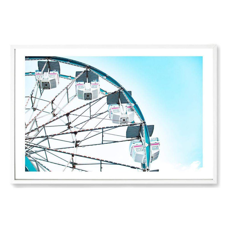 Farris Wheel-The Paper Tree-america,blue,coast,coastal,colourful,farris wheel,landscape,miami,pink,premium art print,ride,teal,themepark,vibrant,wall art,Wall_Art,Wall_Art_Prints,white