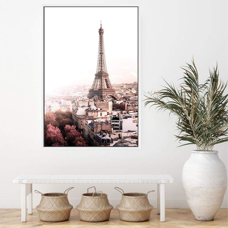 The City Of Paris-The Paper Tree-architecture,city,eiffel tower,france,french,paris,peach,pink,portrait,premium art print,romantic,view,wall art,Wall_Art,Wall_Art_Prints