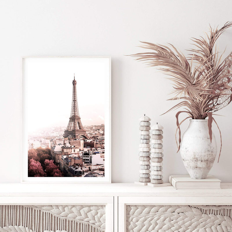 The City Of Paris-The Paper Tree-architecture,city,eiffel tower,france,french,paris,peach,pink,portrait,premium art print,romantic,view,wall art,Wall_Art,Wall_Art_Prints