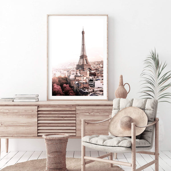 The City Of Paris-The Paper Tree-architecture,city,eiffel tower,france,french,paris,peach,pink,portrait,premium art print,romantic,view,wall art,Wall_Art,Wall_Art_Prints