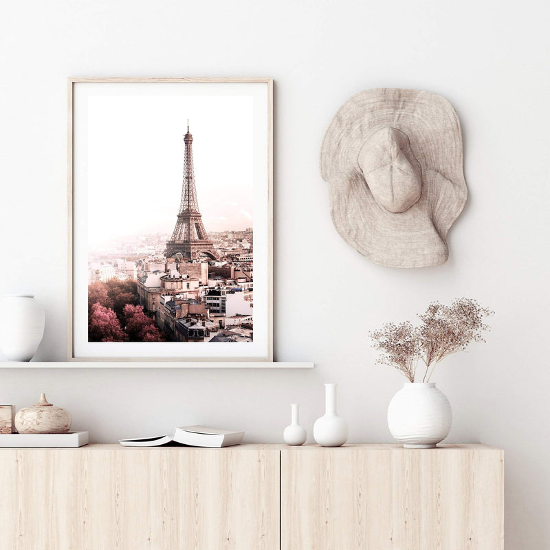 The City Of Paris-The Paper Tree-architecture,city,eiffel tower,france,french,paris,peach,pink,portrait,premium art print,romantic,view,wall art,Wall_Art,Wall_Art_Prints