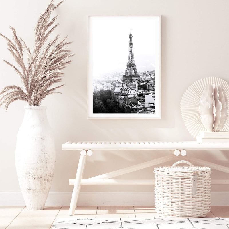 The City Of Paris II-The Paper Tree-architecture,black,black & white,city,eiffel tower,france,french,monochrome,paris,portrait,premium art print,romantic,view,wall art,Wall_Art,Wall_Art_Prints,white