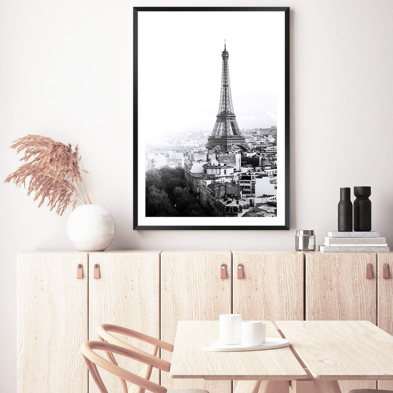 The City Of Paris II-The Paper Tree-architecture,black,black & white,city,eiffel tower,france,french,monochrome,paris,portrait,premium art print,romantic,view,wall art,Wall_Art,Wall_Art_Prints,white