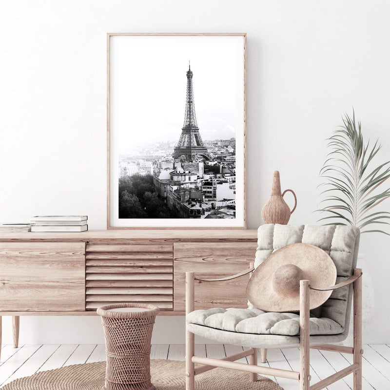 The City Of Paris II-The Paper Tree-architecture,black,black & white,city,eiffel tower,france,french,monochrome,paris,portrait,premium art print,romantic,view,wall art,Wall_Art,Wall_Art_Prints,white