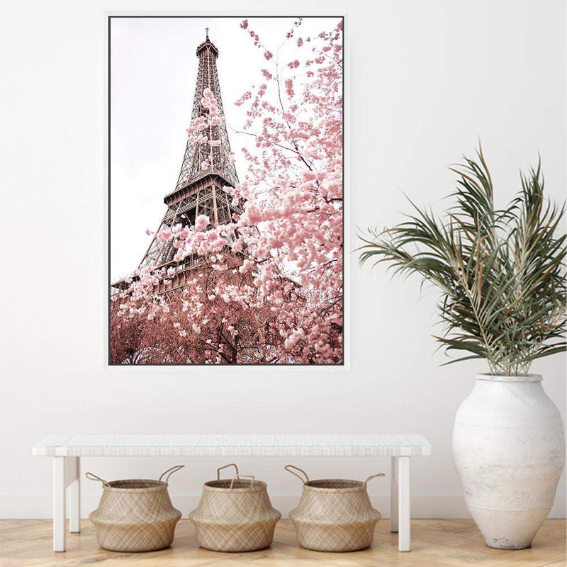 Paris in Spring-The Paper Tree-architecture,cherry blossom,cherry tree,city,eiffel tower,floral,flower,france,french,paris,peach,pink,portrait,premium art print,romantic,spring,view,wall art,Wall_Art,Wall_Art_Prints