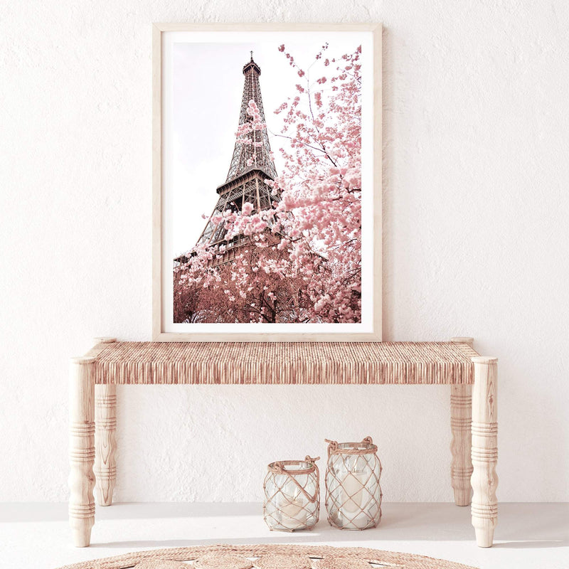 Paris in Spring-The Paper Tree-architecture,cherry blossom,cherry tree,city,eiffel tower,floral,flower,france,french,paris,peach,pink,portrait,premium art print,romantic,spring,view,wall art,Wall_Art,Wall_Art_Prints