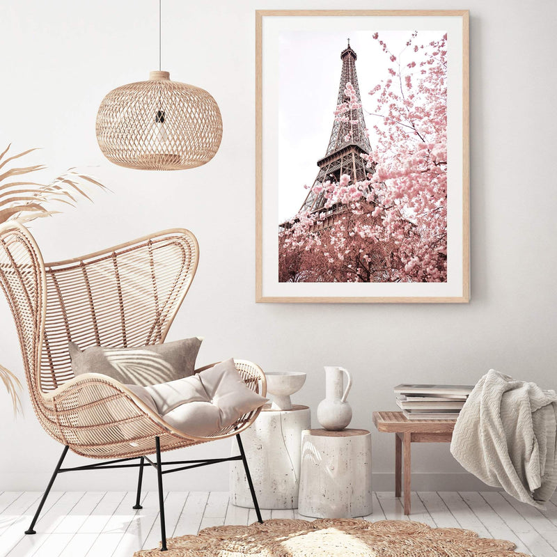 Paris in Spring-The Paper Tree-architecture,cherry blossom,cherry tree,city,eiffel tower,floral,flower,france,french,paris,peach,pink,portrait,premium art print,romantic,spring,view,wall art,Wall_Art,Wall_Art_Prints