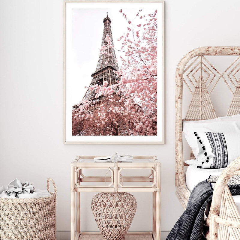 Paris in Spring-The Paper Tree-architecture,cherry blossom,cherry tree,city,eiffel tower,floral,flower,france,french,paris,peach,pink,portrait,premium art print,romantic,spring,view,wall art,Wall_Art,Wall_Art_Prints