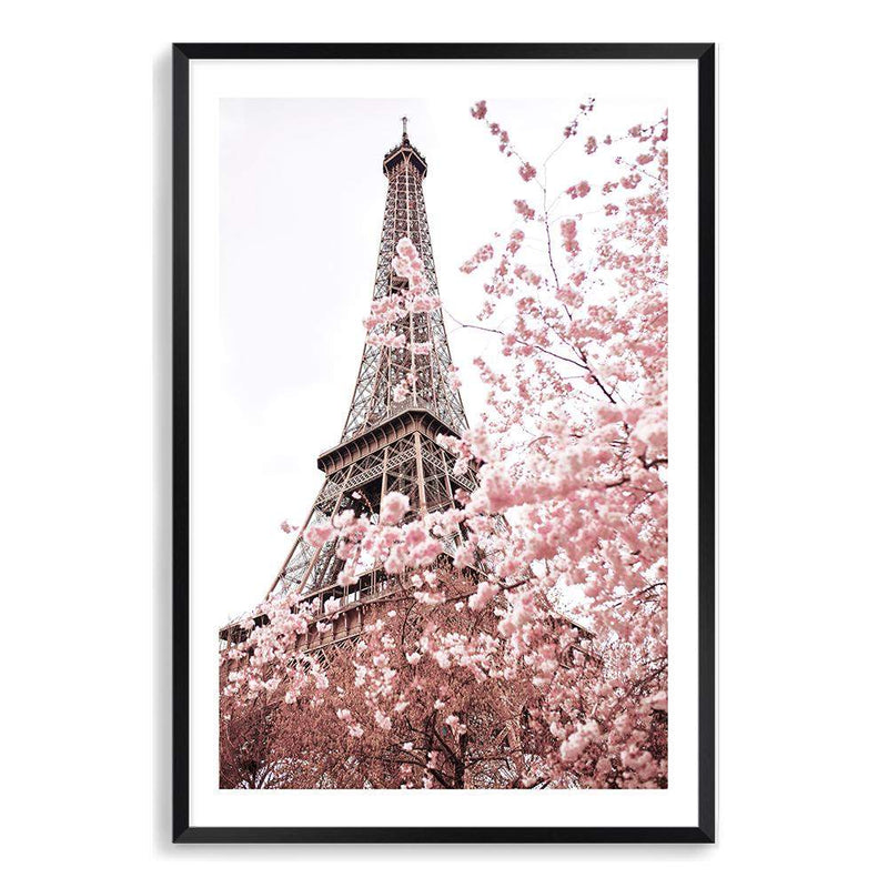 Paris in Spring-The Paper Tree-architecture,cherry blossom,cherry tree,city,eiffel tower,floral,flower,france,french,paris,peach,pink,portrait,premium art print,romantic,spring,view,wall art,Wall_Art,Wall_Art_Prints