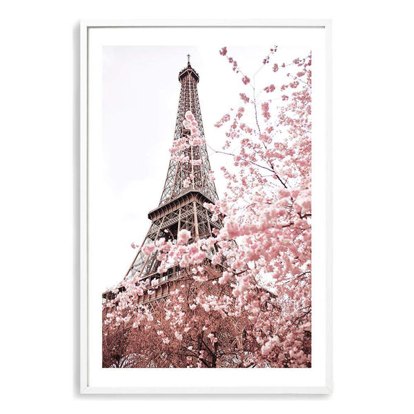 Paris in Spring-The Paper Tree-architecture,cherry blossom,cherry tree,city,eiffel tower,floral,flower,france,french,paris,peach,pink,portrait,premium art print,romantic,spring,view,wall art,Wall_Art,Wall_Art_Prints