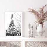 Paris in Spring II-The Paper Tree-architecture,black & white,BLACK AND WHITE,cherry blossom,cherry tree,city,eiffel tower,floral,flower,france,french,monochrome,paris,portrait,premium art print,romantic,spring,view,wall art,Wall_Art,Wall_Art_Prints