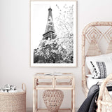 Paris in Spring II-The Paper Tree-architecture,black & white,BLACK AND WHITE,cherry blossom,cherry tree,city,eiffel tower,floral,flower,france,french,monochrome,paris,portrait,premium art print,romantic,spring,view,wall art,Wall_Art,Wall_Art_Prints