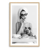 She Must Be French-The Paper Tree-black & white,boho,breakfast,croissant,dog,FASHION,feature female,female,france,french,monochrome,paris,portrait,premium art print,wall art,Wall_Art,Wall_Art_Prints,woman