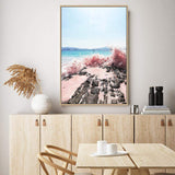 Pink Waves-The Paper Tree-beach,blue,coast,coastal,crashing waves,ocean,pink,pink beach,pink sand,pink waves,portrait,premium art print,rocks,sand,teal,wall art,Wall_Art,Wall_Art_Prints,water,waves