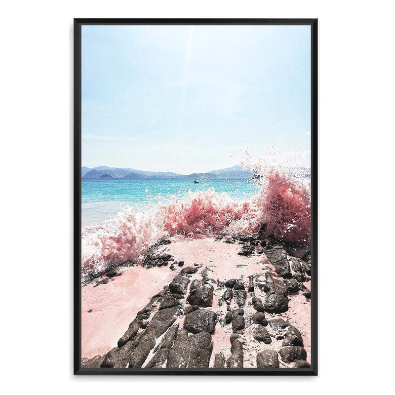 Pink Waves-The Paper Tree-beach,blue,coast,coastal,crashing waves,ocean,pink,pink beach,pink sand,pink waves,portrait,premium art print,rocks,sand,teal,wall art,Wall_Art,Wall_Art_Prints,water,waves