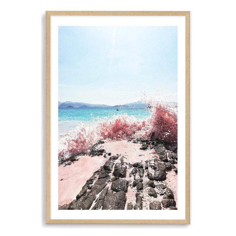 Pink Waves-The Paper Tree-beach,blue,coast,coastal,crashing waves,ocean,pink,pink beach,pink sand,pink waves,portrait,premium art print,rocks,sand,teal,wall art,Wall_Art,Wall_Art_Prints,water,waves