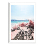 Pink Waves-The Paper Tree-beach,blue,coast,coastal,crashing waves,ocean,pink,pink beach,pink sand,pink waves,portrait,premium art print,rocks,sand,teal,wall art,Wall_Art,Wall_Art_Prints,water,waves