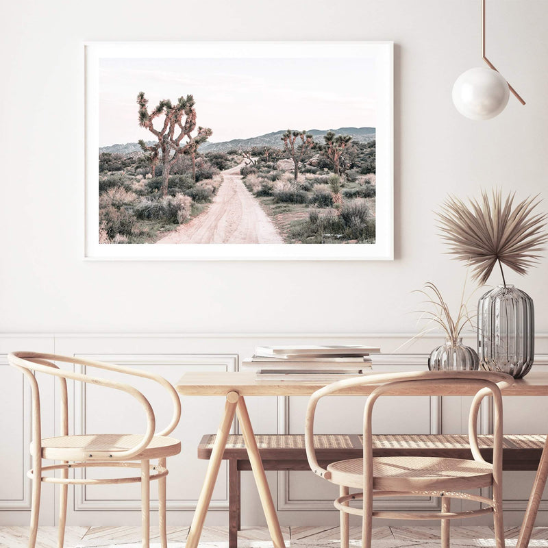 Joshua Tree-The Paper Tree-bohemian,boho,botanical,california,californian desert,desert,desert palm,desert path,desert road,desert tree,dirt road,joshua tree,landscape,muted tone,nature,neutral,premium art print,sand,wall art,Wall_Art,Wall_Art_Prints