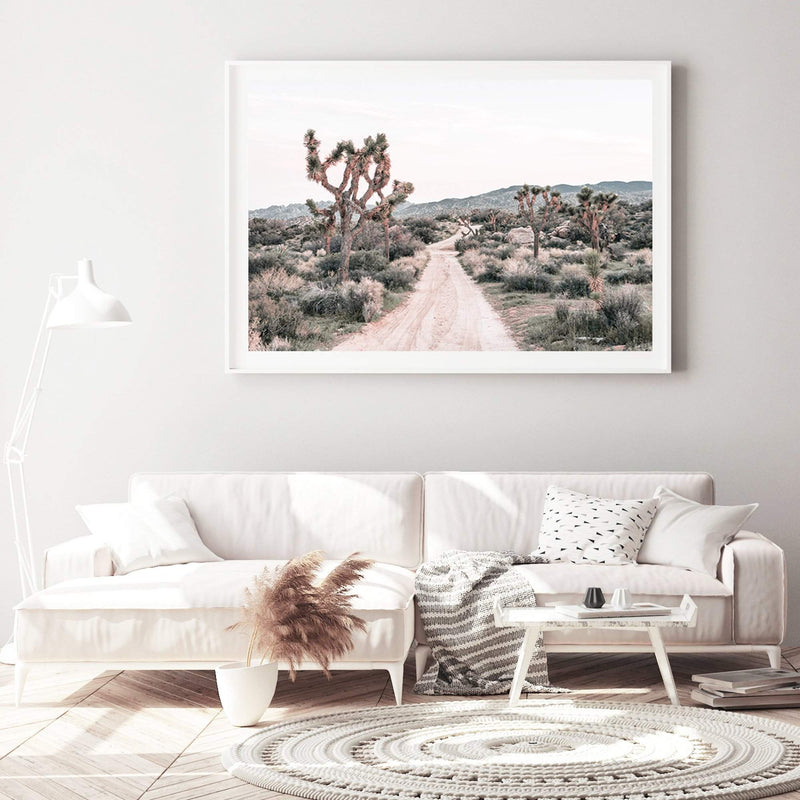 Joshua Tree-The Paper Tree-bohemian,boho,botanical,california,californian desert,desert,desert palm,desert path,desert road,desert tree,dirt road,joshua tree,landscape,muted tone,nature,neutral,premium art print,sand,wall art,Wall_Art,Wall_Art_Prints