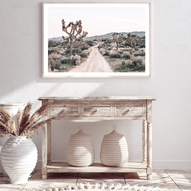 Joshua Tree-The Paper Tree-bohemian,boho,botanical,california,californian desert,desert,desert palm,desert path,desert road,desert tree,dirt road,joshua tree,landscape,muted tone,nature,neutral,premium art print,sand,wall art,Wall_Art,Wall_Art_Prints