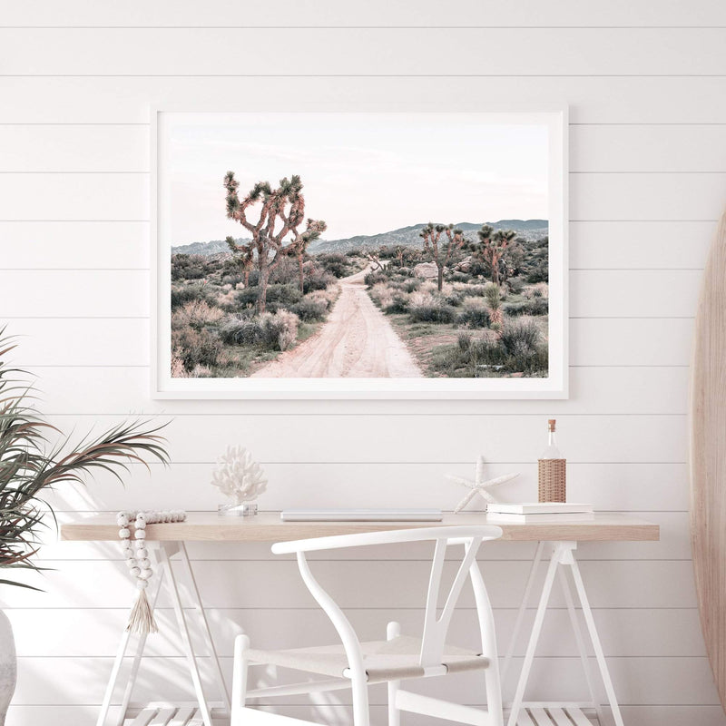 Joshua Tree-The Paper Tree-bohemian,boho,botanical,california,californian desert,desert,desert palm,desert path,desert road,desert tree,dirt road,joshua tree,landscape,muted tone,nature,neutral,premium art print,sand,wall art,Wall_Art,Wall_Art_Prints