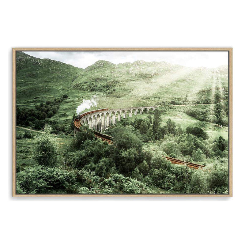 Steam Train On The Glenfinnan Viaduct-The Paper Tree-bridge,glenfinnan,grass,great brittan,green,harry potter,hills,hogwarts,hogwarts express,landscape,mountains,nature,premium art print,scotland,shrubs,steam train,sun light,train,train track,trees,wall art,Wall_Art,Wall_Art_Prints