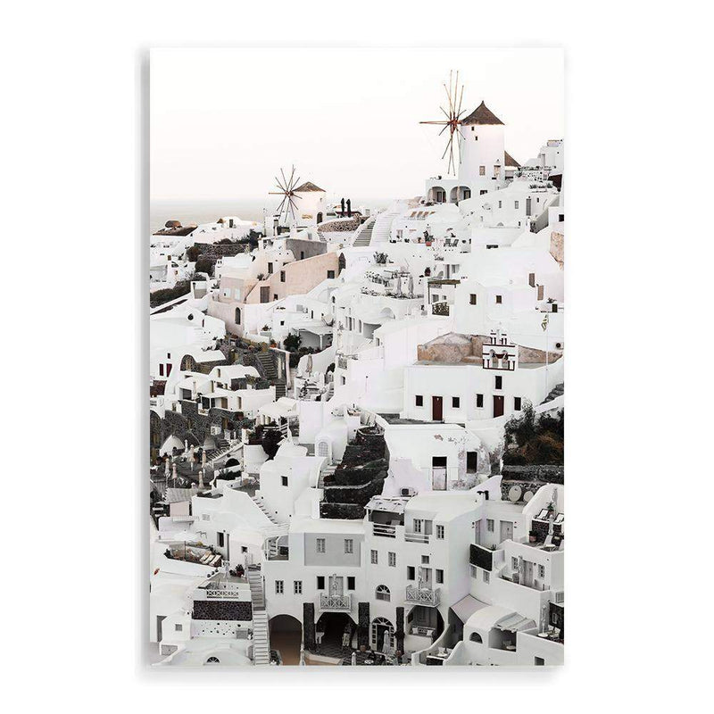 Oia Town In Santorini Greece-The Paper Tree-architecture,boho,buildings,city,europe,greece,greek,house,neutral,oia,portrait,premium art print,santorini,town,travel,villa,wall art,Wall_Art,Wall_Art_Prints,white