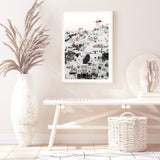 Oia Town In Santorini Greece-The Paper Tree-architecture,boho,buildings,city,europe,greece,greek,house,neutral,oia,portrait,premium art print,santorini,town,travel,villa,wall art,Wall_Art,Wall_Art_Prints,white