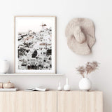 Oia Town In Santorini Greece-The Paper Tree-architecture,boho,buildings,city,europe,greece,greek,house,neutral,oia,portrait,premium art print,santorini,town,travel,villa,wall art,Wall_Art,Wall_Art_Prints,white