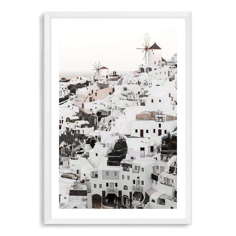 Oia Town In Santorini Greece-The Paper Tree-architecture,boho,buildings,city,europe,greece,greek,house,neutral,oia,portrait,premium art print,santorini,town,travel,villa,wall art,Wall_Art,Wall_Art_Prints,white