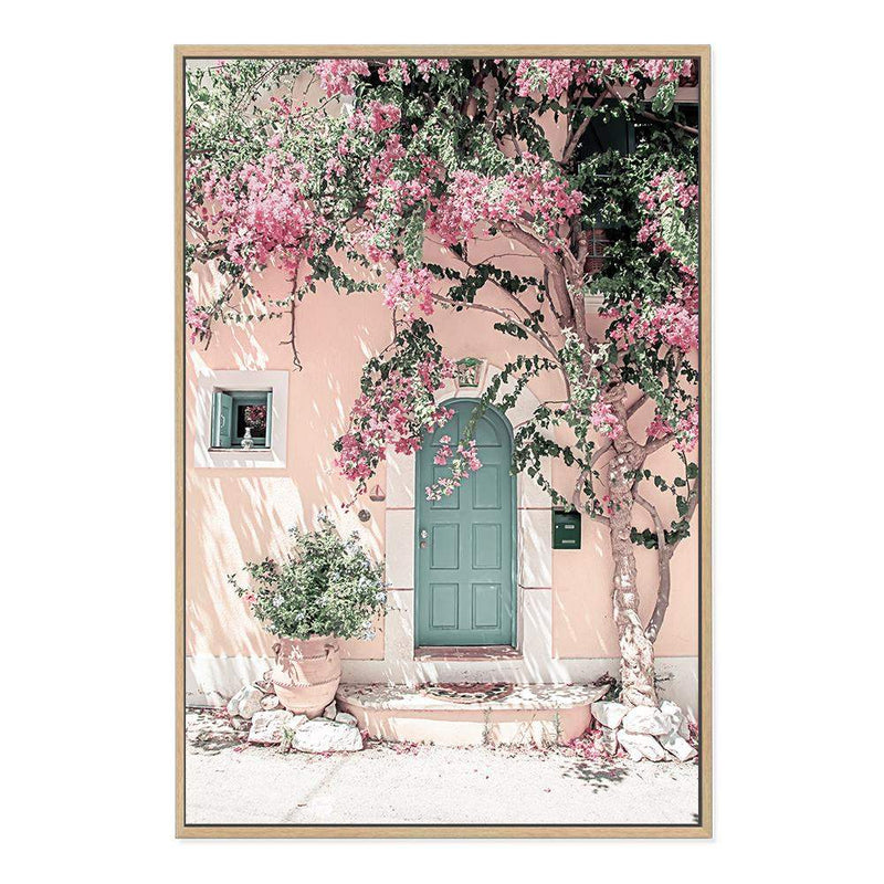 Greek Floral Villa-The Paper Tree-architecture,boho,botanical,building,door,fashion,floral,flower,geek villa,greece,greek,house,peach,pink,portrait,premium art print,villa,vines,wall art,Wall_Art,Wall_Art_Prints