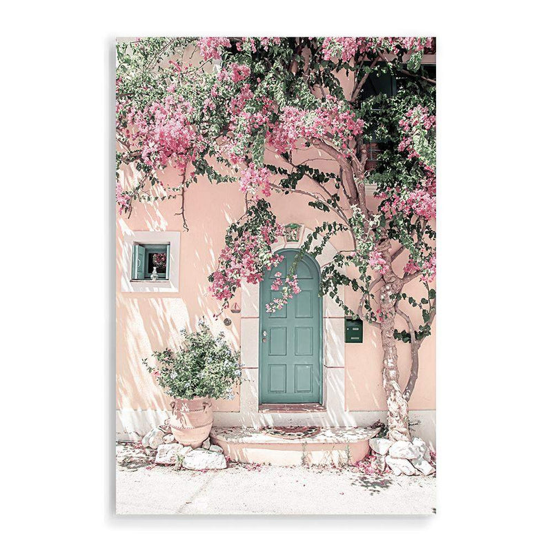 Greek Floral Villa-The Paper Tree-architecture,boho,botanical,building,door,fashion,floral,flower,geek villa,greece,greek,house,peach,pink,portrait,premium art print,villa,vines,wall art,Wall_Art,Wall_Art_Prints