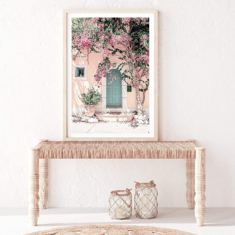 Greek Floral Villa-The Paper Tree-architecture,boho,botanical,building,door,fashion,floral,flower,geek villa,greece,greek,house,peach,pink,portrait,premium art print,villa,vines,wall art,Wall_Art,Wall_Art_Prints