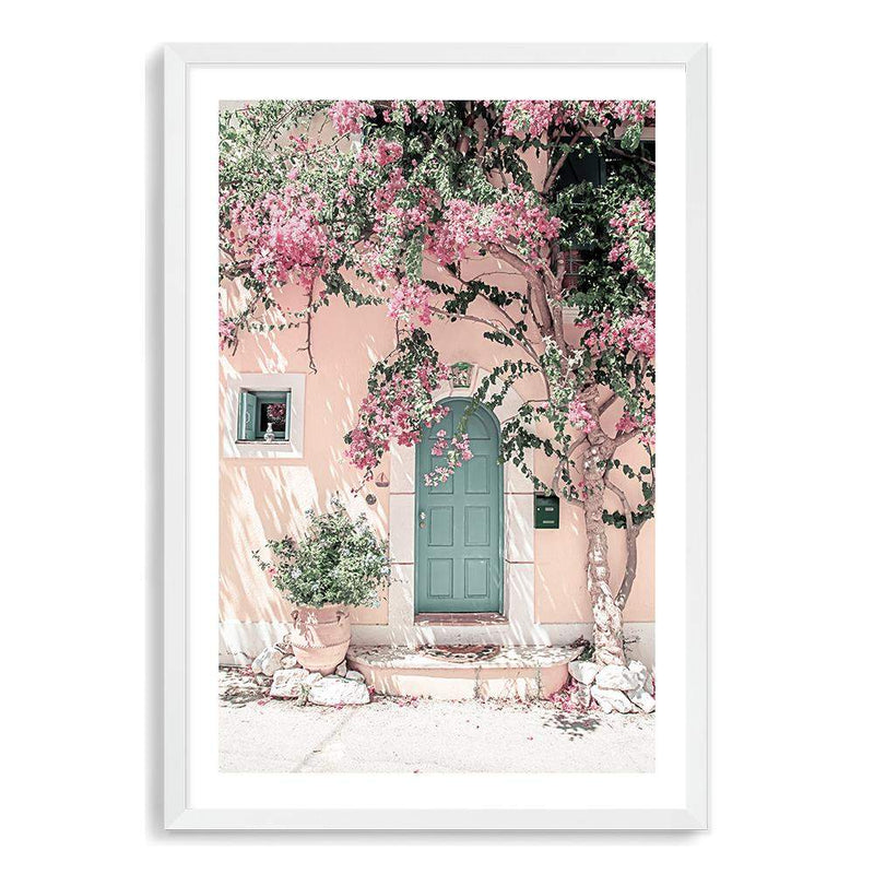 Greek Floral Villa-The Paper Tree-architecture,boho,botanical,building,door,fashion,floral,flower,geek villa,greece,greek,house,peach,pink,portrait,premium art print,villa,vines,wall art,Wall_Art,Wall_Art_Prints