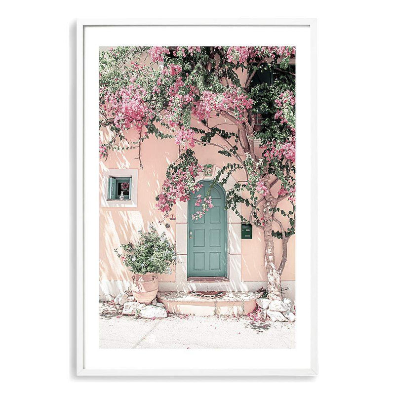 Greek Floral Villa-The Paper Tree-architecture,boho,botanical,building,door,fashion,floral,flower,geek villa,greece,greek,house,peach,pink,portrait,premium art print,villa,vines,wall art,Wall_Art,Wall_Art_Prints