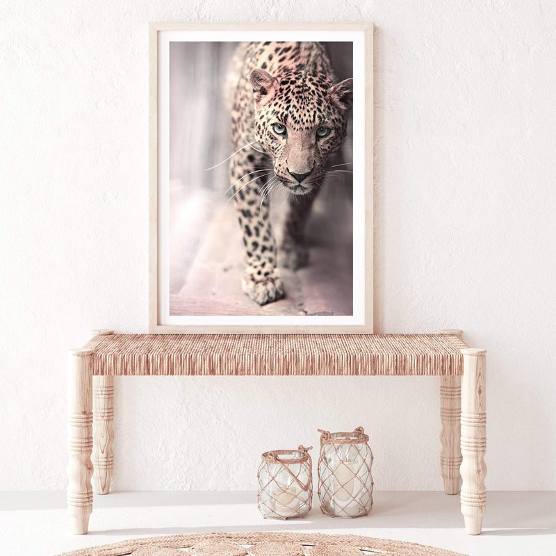 Leopard-The Paper Tree-animal,boho,cat,fashion,jungle,leopard,majestic,nature,neutral,peach,pink,portrait,premium art print,spots,TAN,wall art,Wall_Art,Wall_Art_Prints