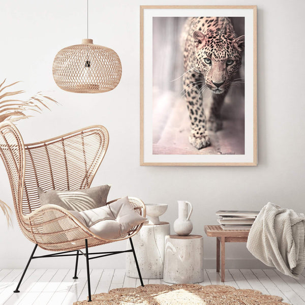 Leopard-The Paper Tree-animal,boho,cat,fashion,jungle,leopard,majestic,nature,neutral,peach,pink,portrait,premium art print,spots,TAN,wall art,Wall_Art,Wall_Art_Prints